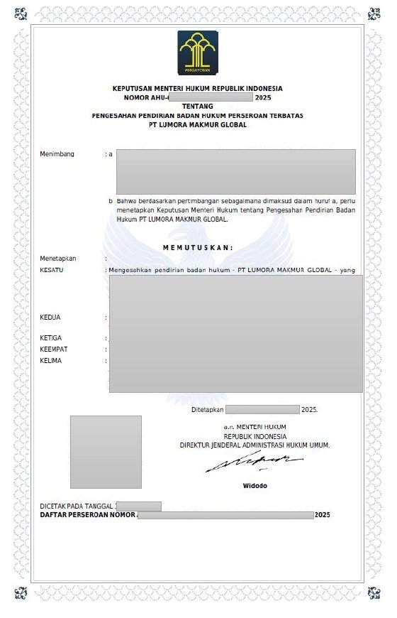 Legalitas Perusahaan PT Lumora Makmur Global