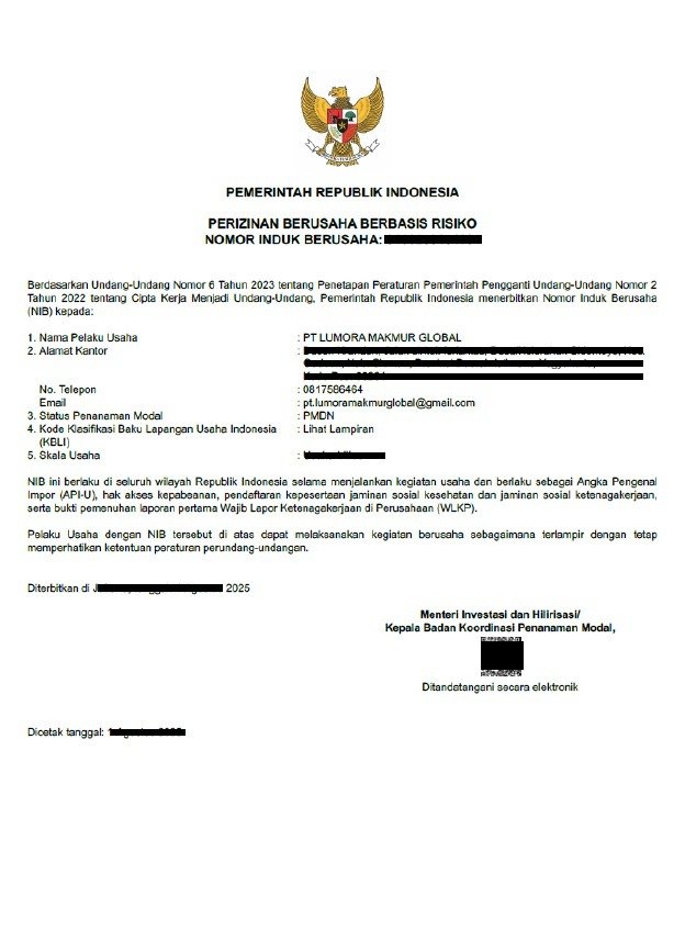 Perizinan Usaha PT Lumora Makmur Global